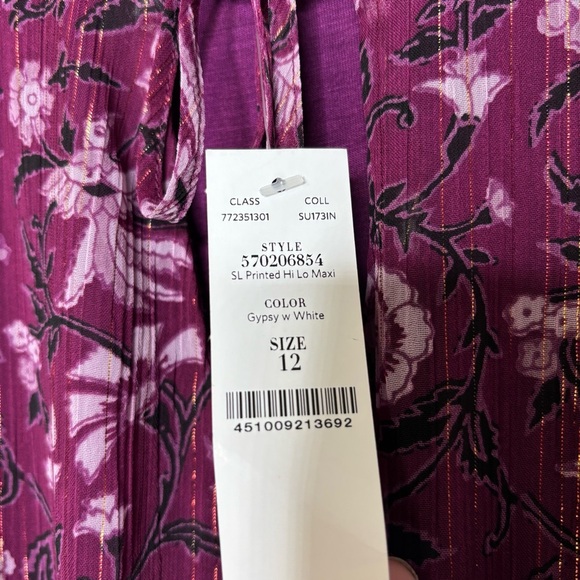 NWT White House Black Market Metallic Purple Printed Hi Low Maxi Dress Sz 12 - Picture 8 of 11